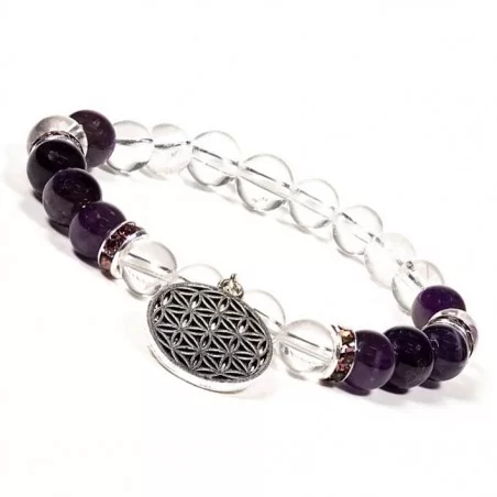 Armband Bergkristall/Amethyst mit Lebensblume