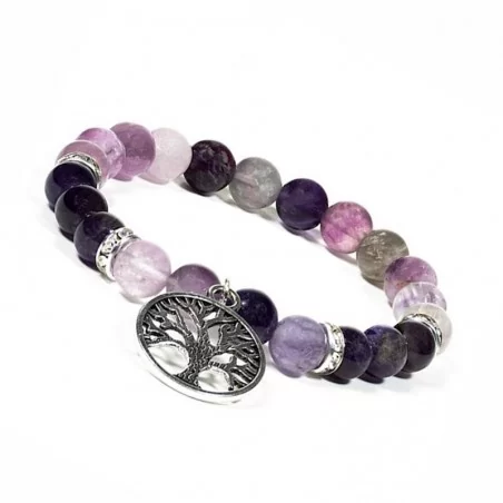 Armband Fluorit/Amethyst mit Baum des Lebens