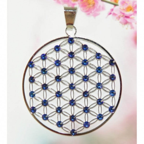Edelstahl-Anhänger Meridian blue - Blume des Lebens