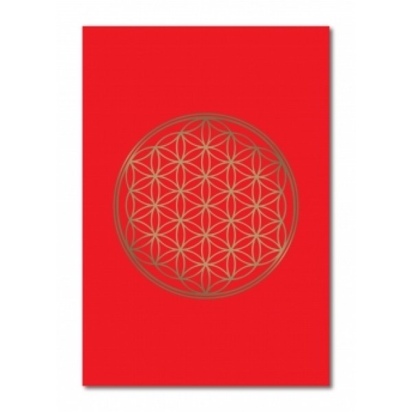Klappkarte Blume des Lebens - rot-glanzgold