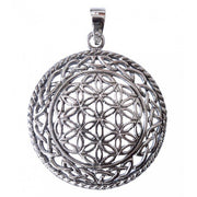 Anhänger - Blume des Lebens mit Endlosknoten 35 mm | Bronze versilbert