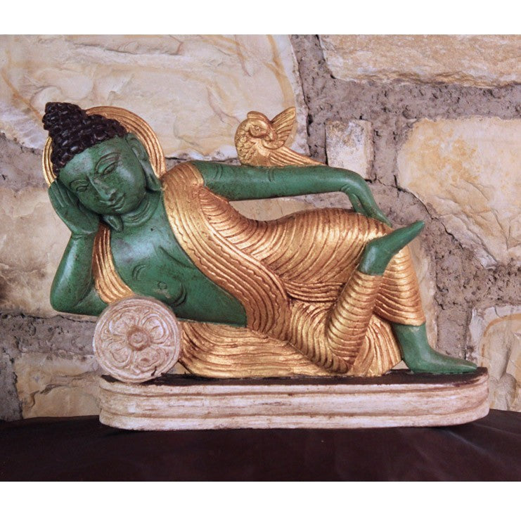 Schlafende Buddha Figur 18cm Holz gefasst