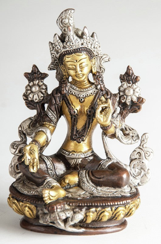 Grüne Tara 14cm Messing