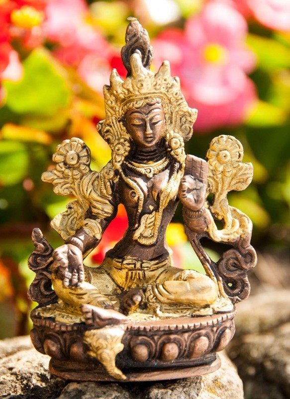 Grüne Tara 9,5cm Messing Kupfer platinierniert