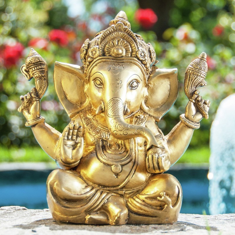Ganesha 23cm Messing goldantik | der populärste aller indischen Götter