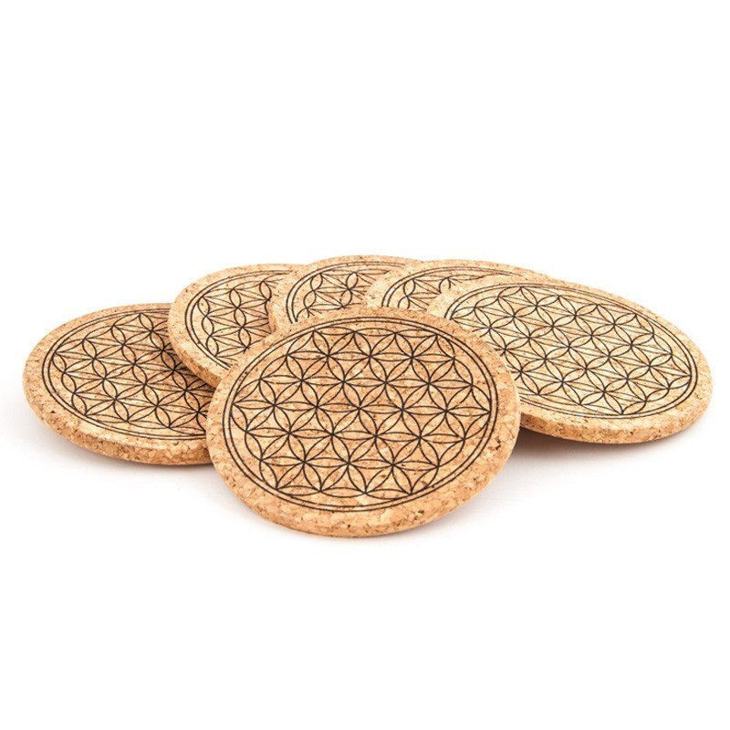 6 Untersetzer aus Kork mit der Lebensblume