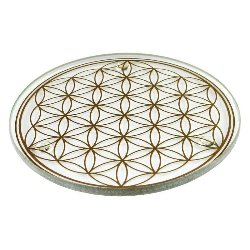 Glas-Untersetzer 8,9cm goldene Blume des Lebens