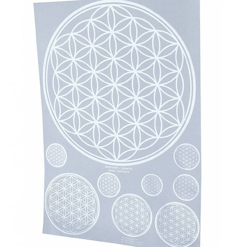 A3 weiss Aufkleber Blume des Lebens | 11 Aufkleber div. Grössen