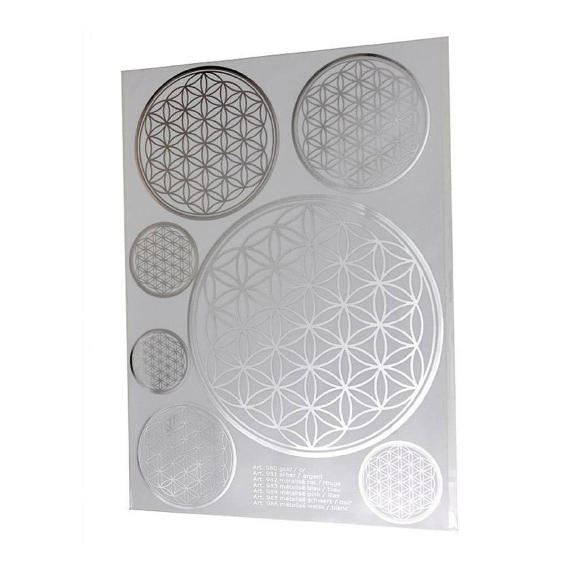 A4 silber Aufkleber Blume des Lebens | 7 Aufkleber div. Grössen