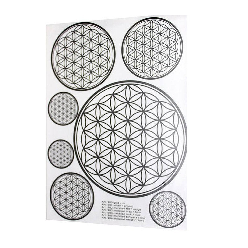 A4 schwarz Aufkleber Blume des Lebens | 7 Aufkleber div. Grössen