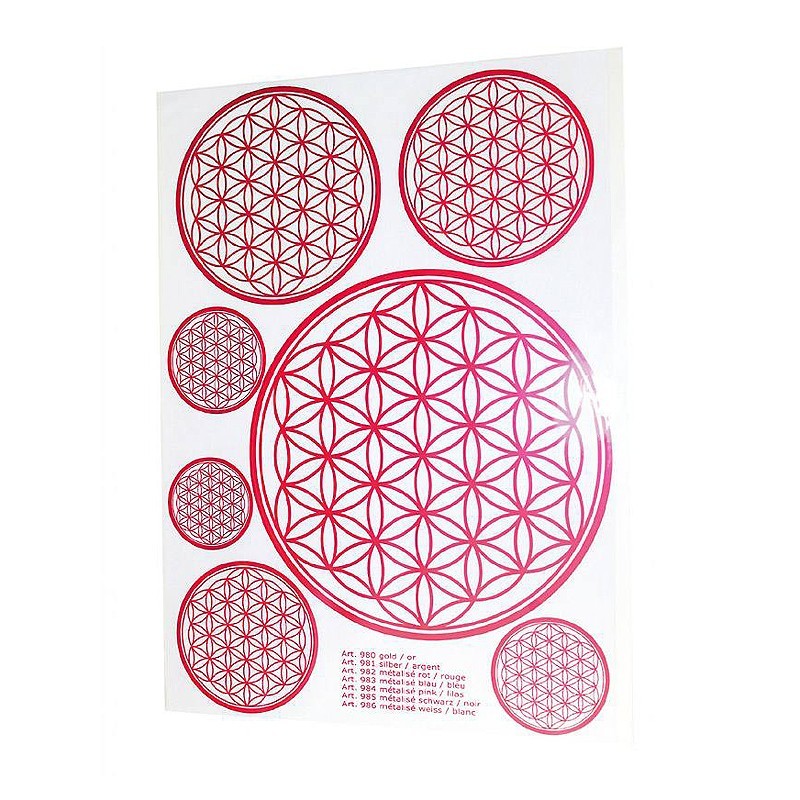 A4 rot Aufkleber Blume des Lebens | 7 Aufkleber div. Grössen