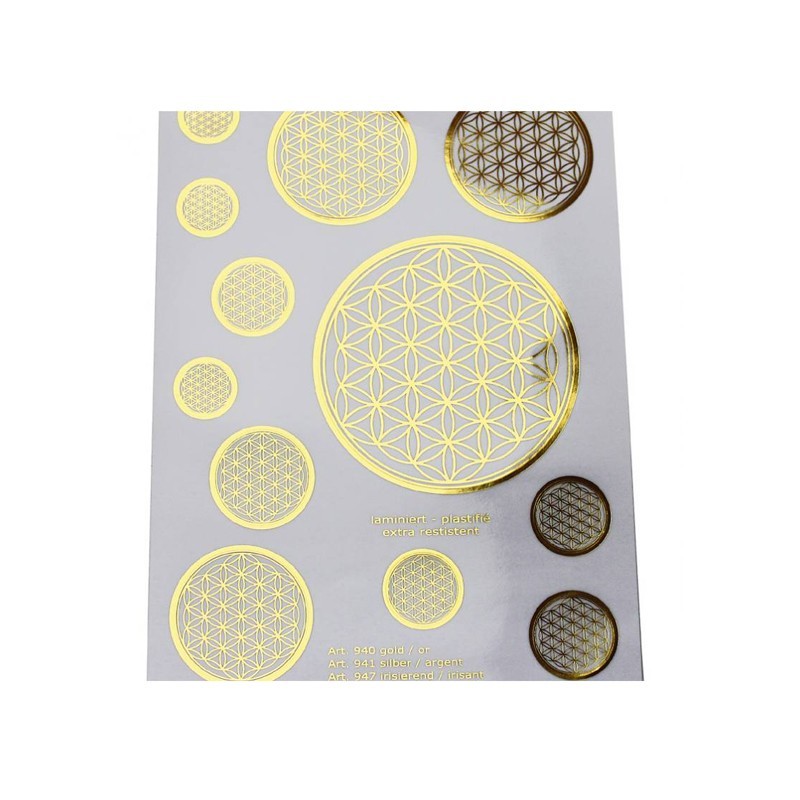 A5 gold Aufkleber Blume des Lebens | 12 Aufkleber div. Grössen