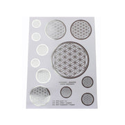 A5 silber Aufkleber Blume des Lebens | 12 Aufkleber div. Grössen