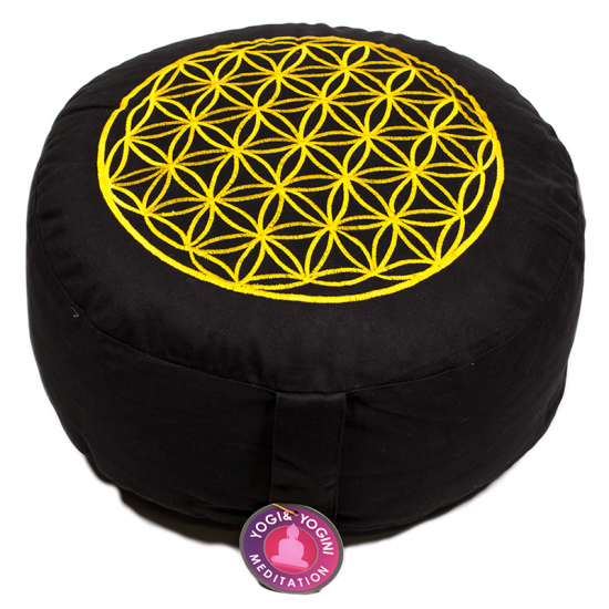 Blume des Lebens Meditations-Kissen – schwarz