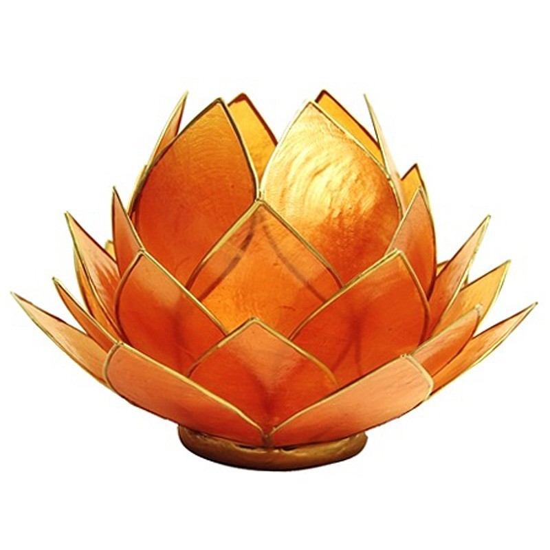 Teelichthalter Lotus - orange | mit Capiz-Muscheln