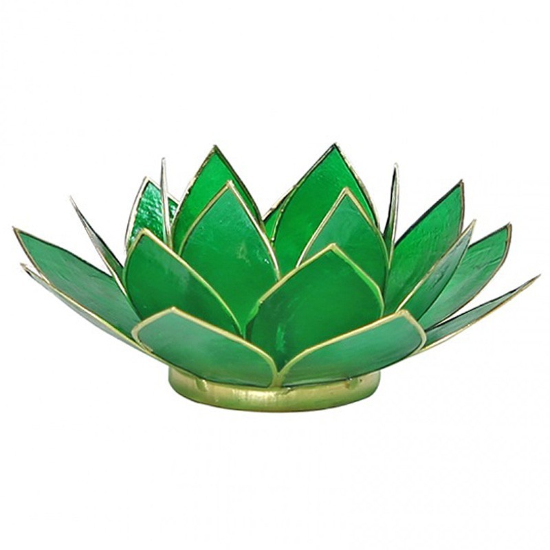Teelichthalter Chakra Lotus - gold-grün | mit Capiz-Muscheln