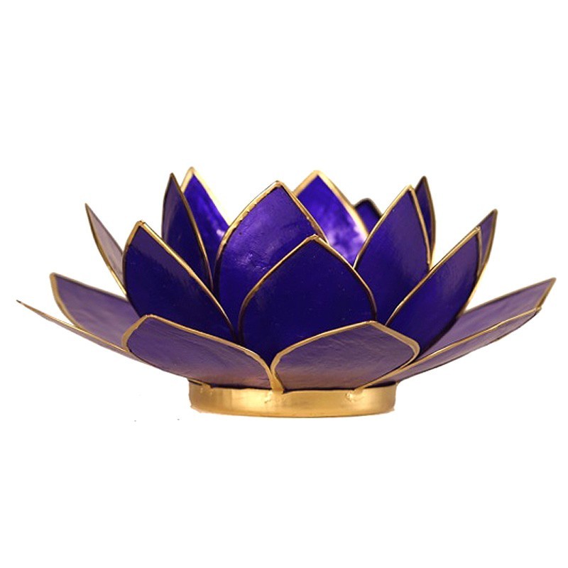 Teelichthalter Chakra Lotus - gold-indigo | mit Capiz-Muscheln