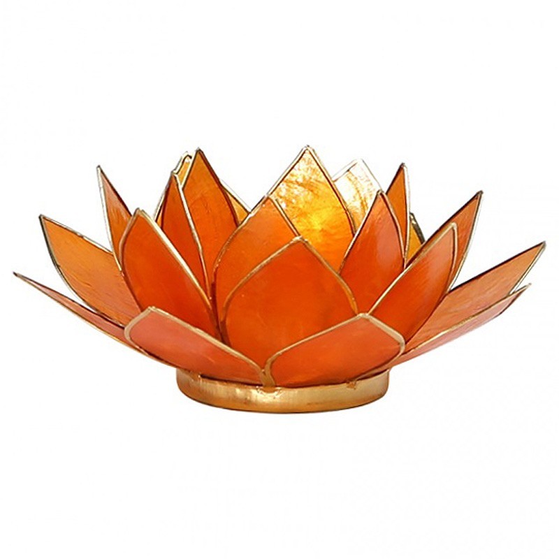 Teelichthalter Chakra Lotus - gold-orange | mit Capiz-Muscheln