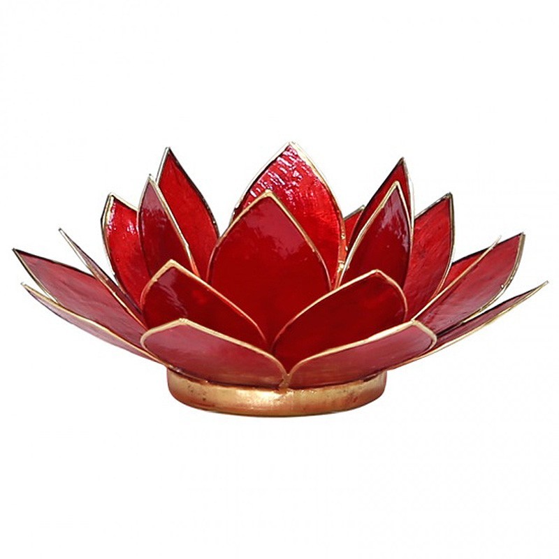 Teelichthalter Chakra Lotus - gold-rubinrot | mit Capiz-Muscheln