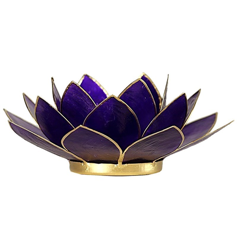 Teelichthalter Chakra Lotus - gold-violett | mit Capiz-Muscheln