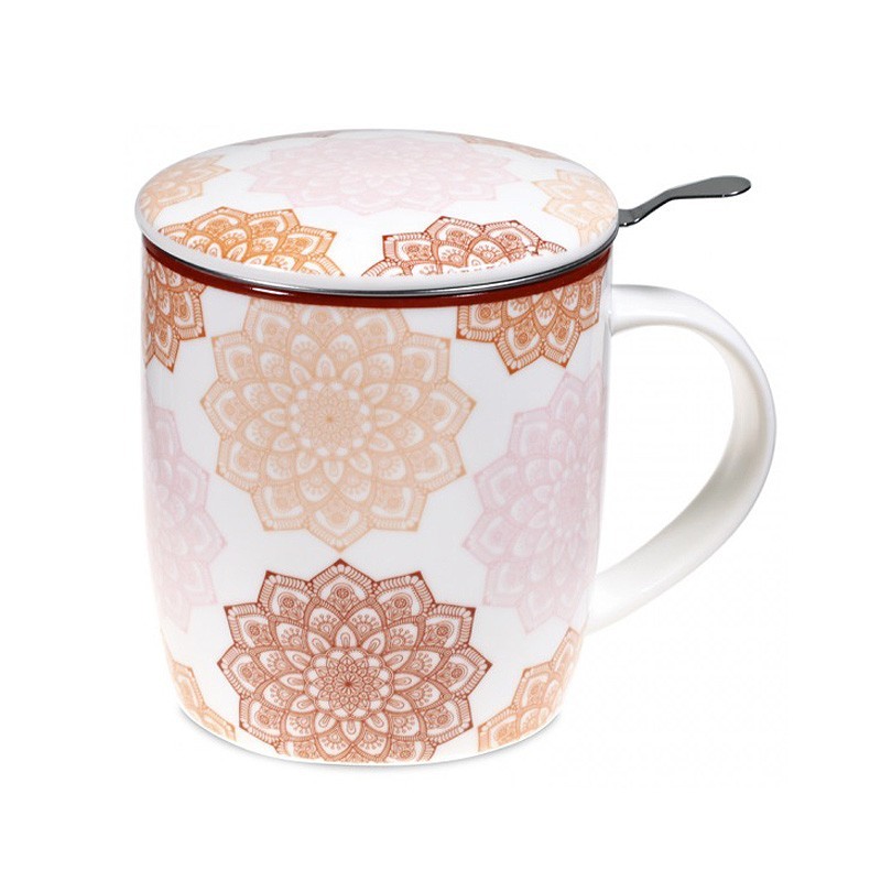 Teetasse Mandala rosa Set | mit Teesieb und Deckel