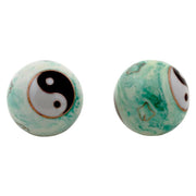 Qi Gong Kugeln - 40mm Yin Yang weiss-grün marmoriert
