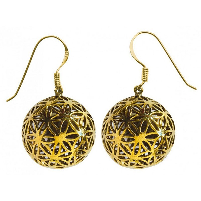 Ohrhänger Kugel - Messing Blume des Lebens