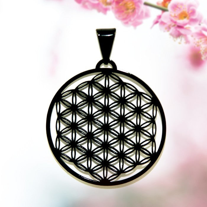 Edelstahl-Anhänger - Blume des Lebens schwarz