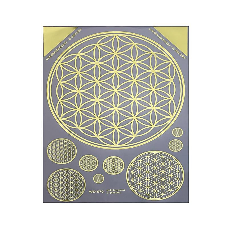 A3 gold Aufkleber Blume des Lebens | 9 Aufkleber div. Grössen