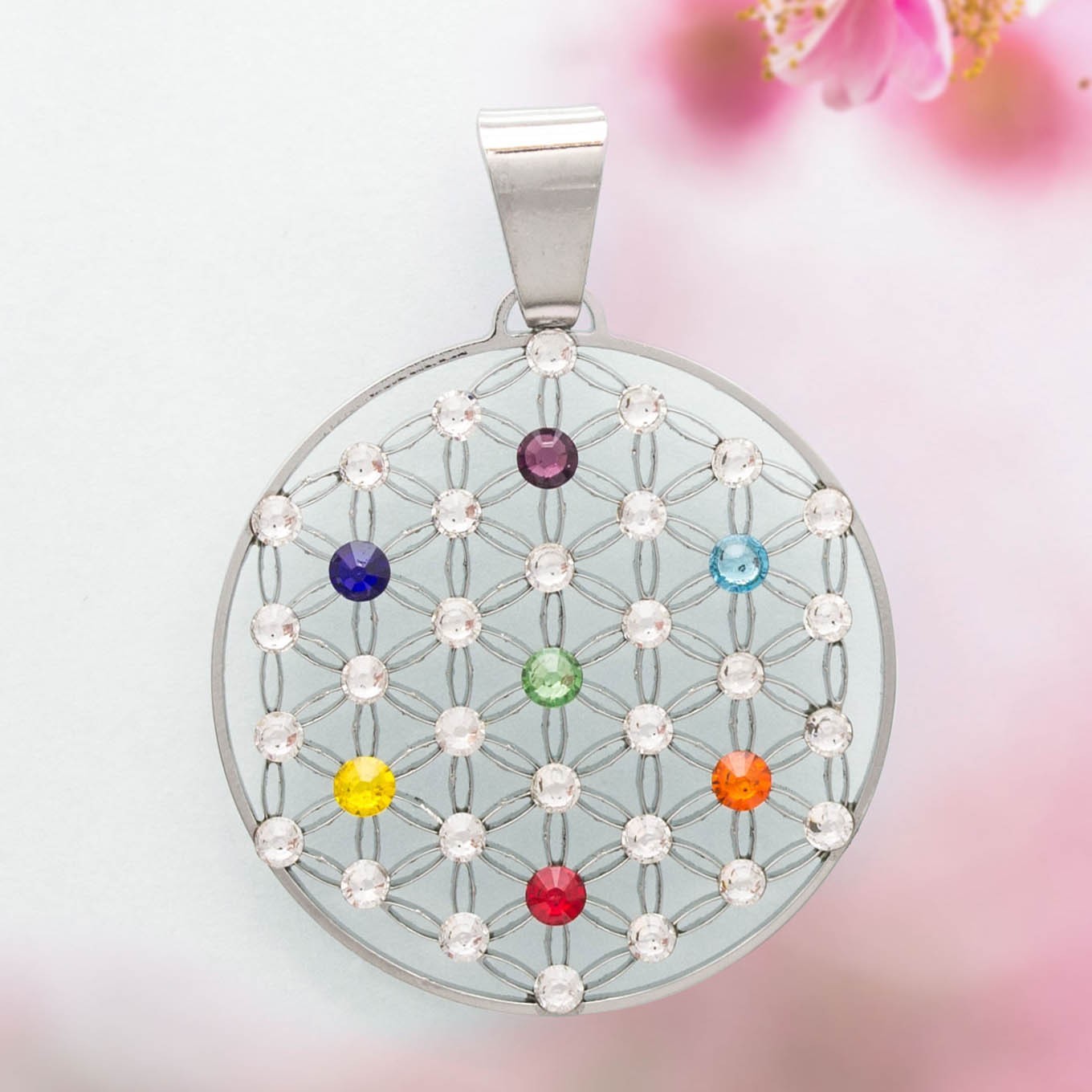 Edelstahl-Anhänger - Blume des Lebens 37 Swarovski