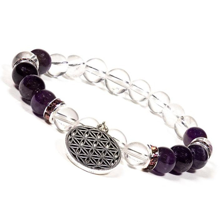 Armband Bergkristall Amethyst mit Lebensblume