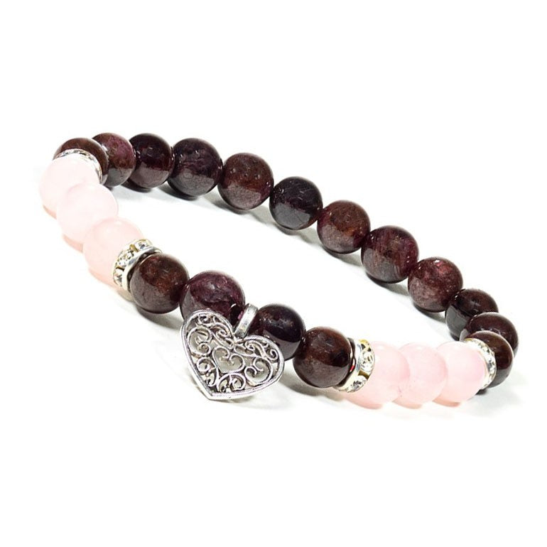Armband Granat Rosenquarz mit Herz