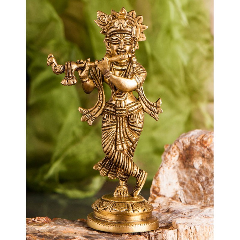 Statue Krishna aus Messing 18 cm