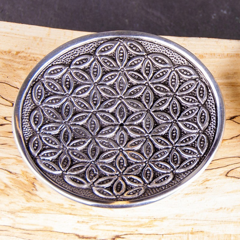 Stäbchenhalter Weissmetall Relief rund - Lebensblume