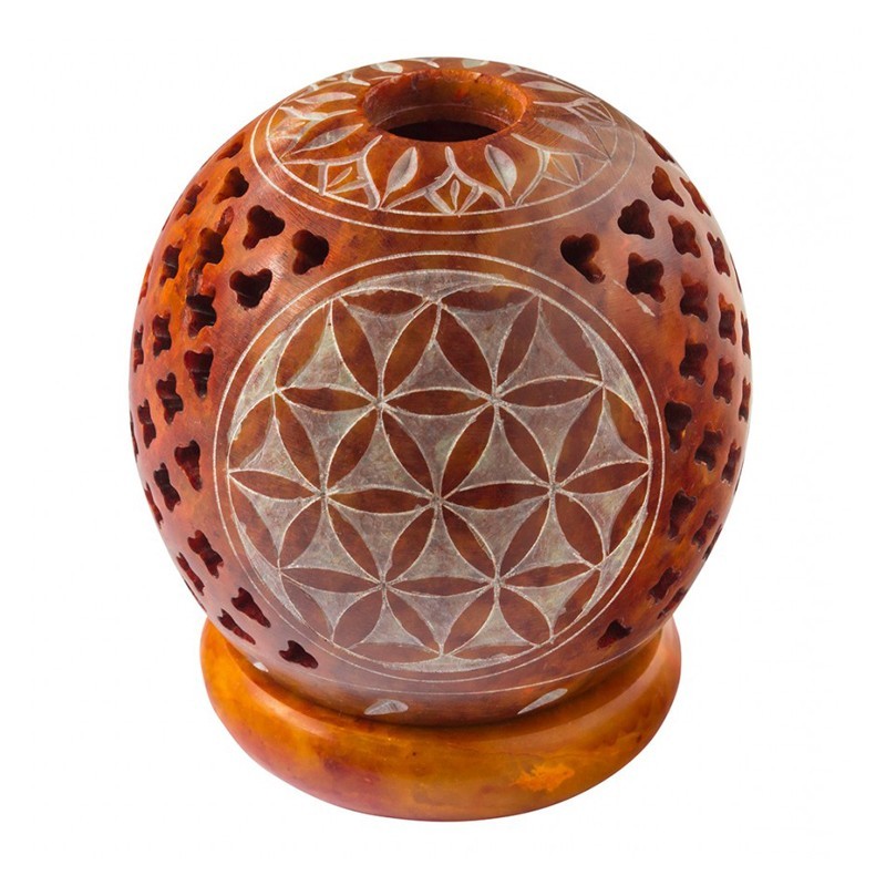 Teelicht Kugel - Lebensblume | Speckstein im orientalischen Stil