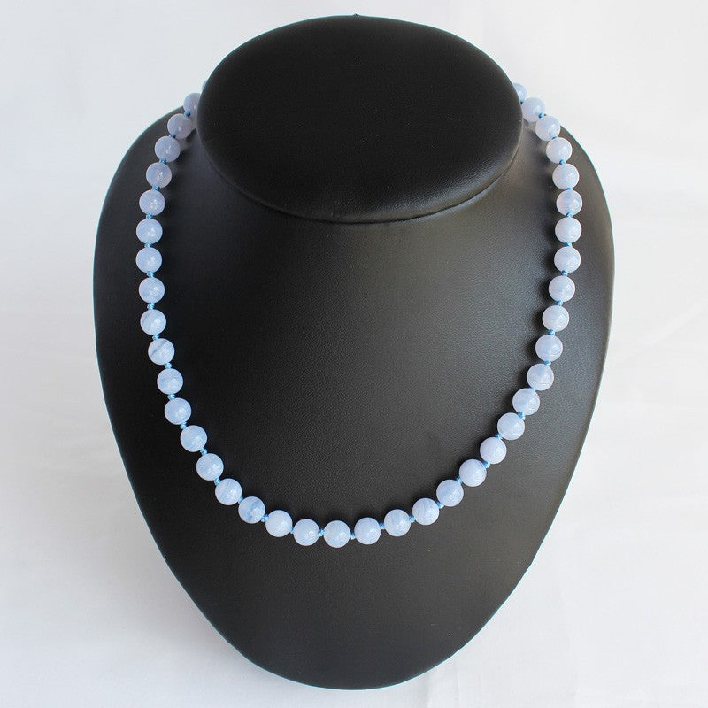 Halskette Chalcedon blau Kugeln 8mm