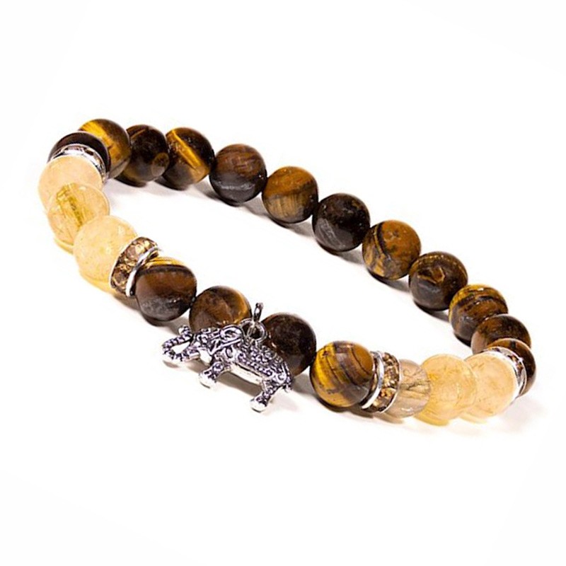 Armband Tigerauge Rutilquarz mit Elefant