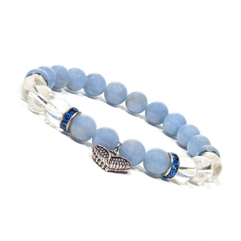 Armband Angelit Bergkristall mit herzförmigen Engelsflügel