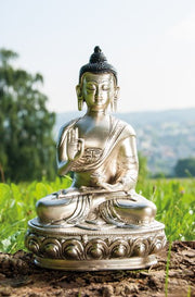 Statue Kanakamuni Buddha - Messing versilbert