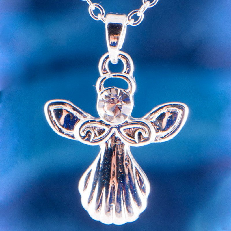 Halskette - Schutzengel mit Glaskristall | Zinklegierung versilbert
