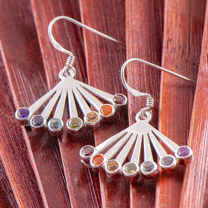 Chakra Fächer Ohrhänger mit echten Edelsteinen