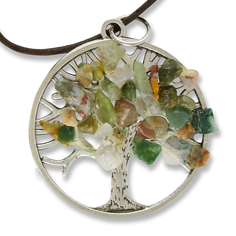 Halskette Lebensbaum mit Achat | mit Lederband