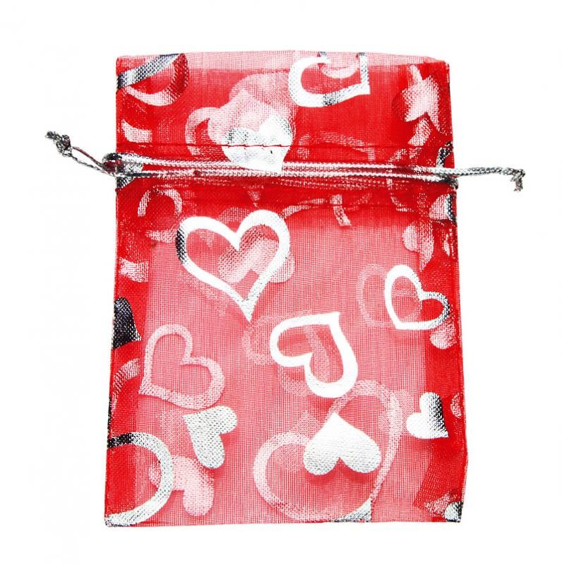 Organza Täschchen mit Herzen 7,5 x 10cm