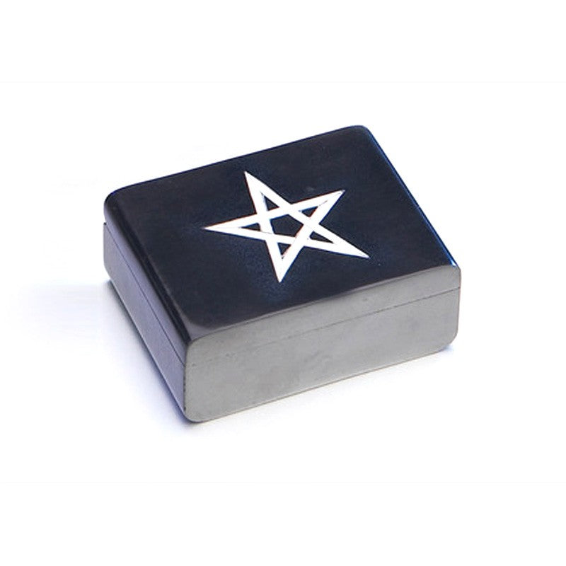 Rechteckige Speckstein Dose mit Pentagramm 7,5x10cm