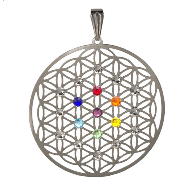 Edelstahl Anhänger 38mm Lebensblume Swarovski