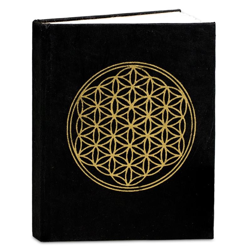 Notizbuch schwarz mit Blume des Lebens