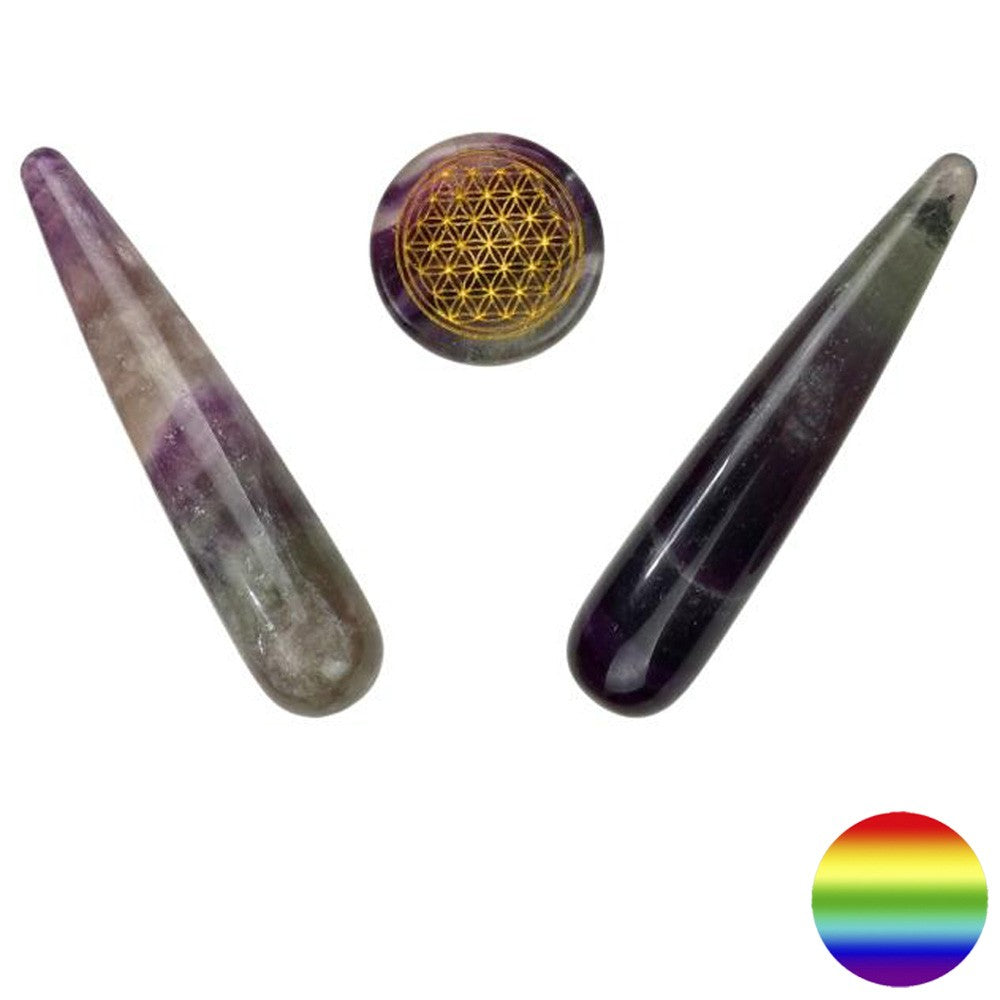 Edelstein-Balance® Meridian Massagegriffel - Fluorit - Set