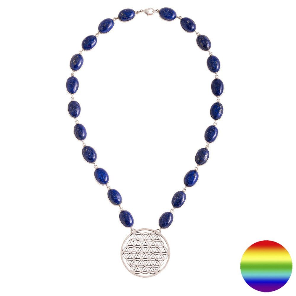Collier Lapislazuli Blume des Lebens