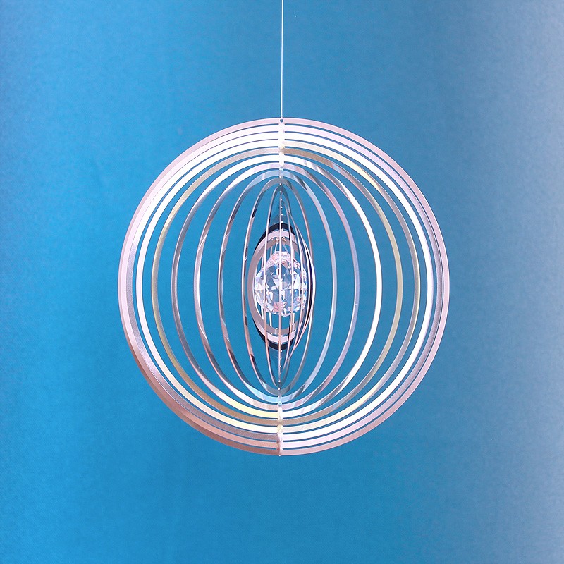 Windspiel Edelstahl - Spirale Ringe Glaskugel 20mm