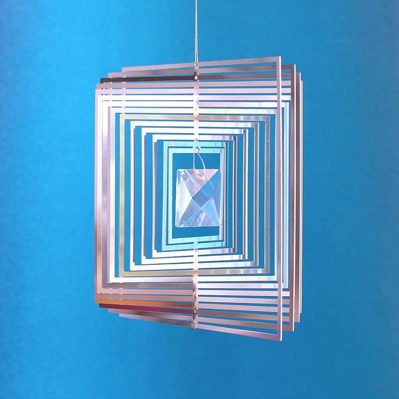 Windspiel Edelstahl - Spirale Quadrat | facettierte Glasraute